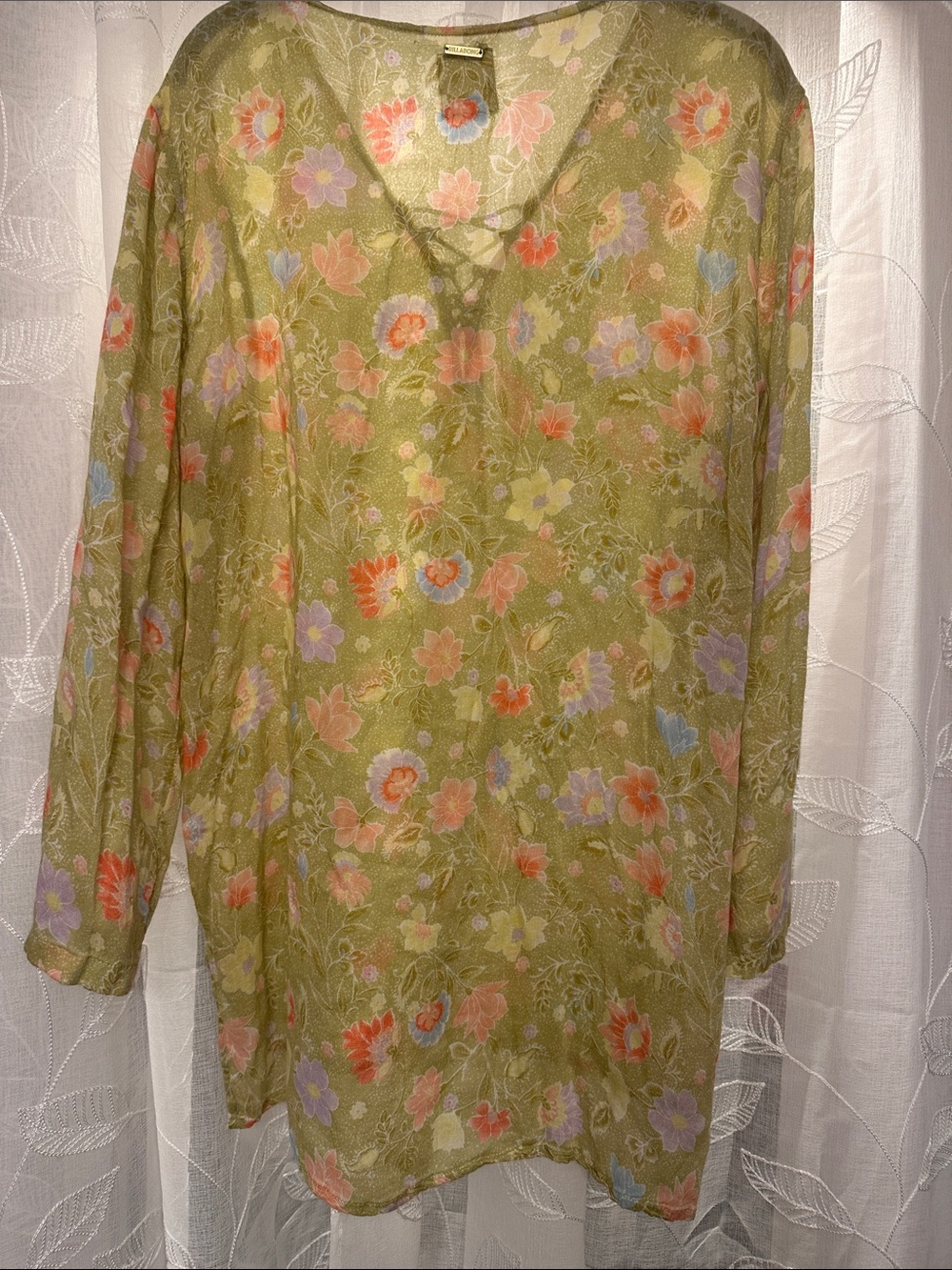 Billabong Olive Green Floral Lace-Up Swim Coverup - Picture 7 of 7